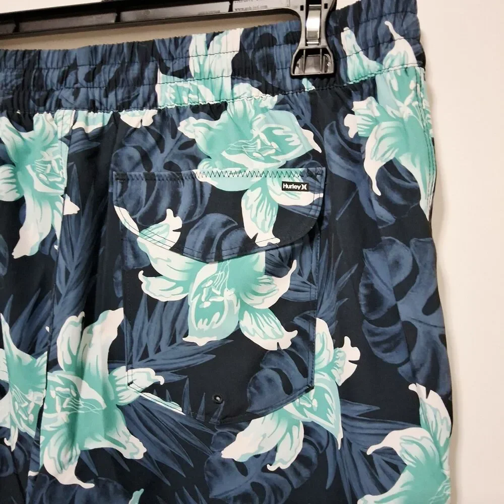 Hurley Men's Logo Stretch UPF 50+ Swim Shorts Blue Tropical Size Large NWT